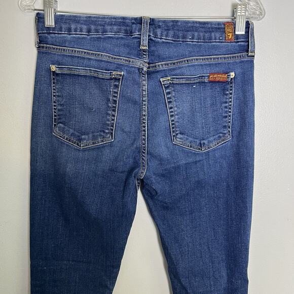 7 For All Mankind Womens Skinny Ankle Jeans Raw Hem Sz 28 Blue Denim Blue - Picture 10 of 13